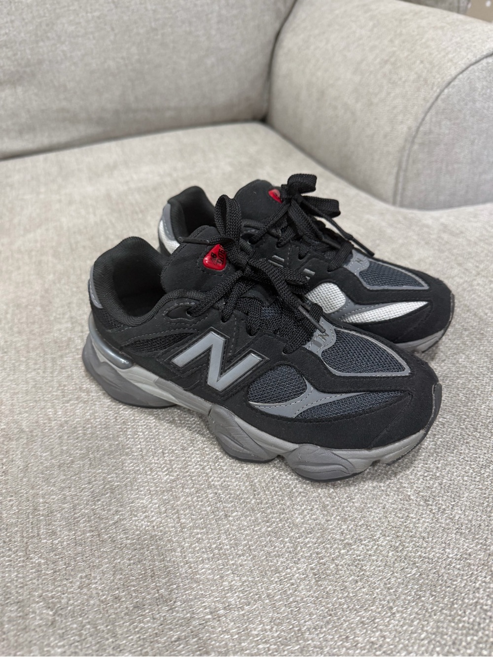 New Balance Kids Black & Gray Sneakers with Red Accent